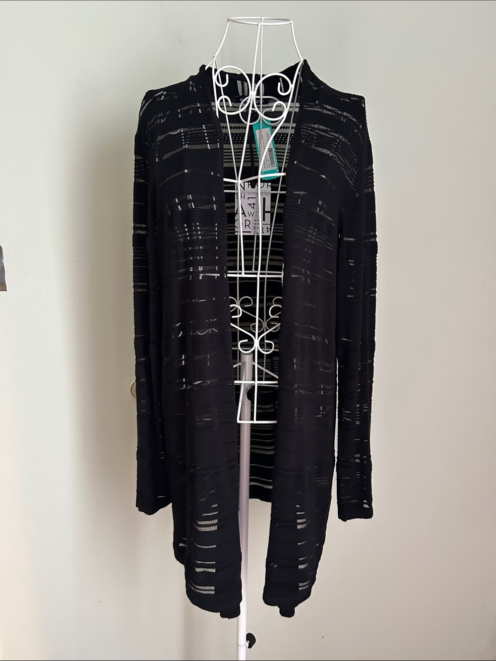 41 Hawthorn Black Open-Front Sheer-Striped Cardigan
